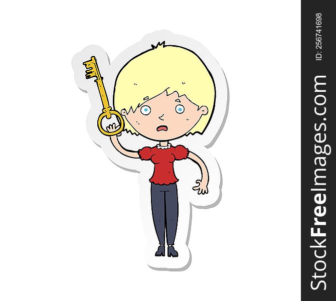 sticker of a cartoon woman with key
