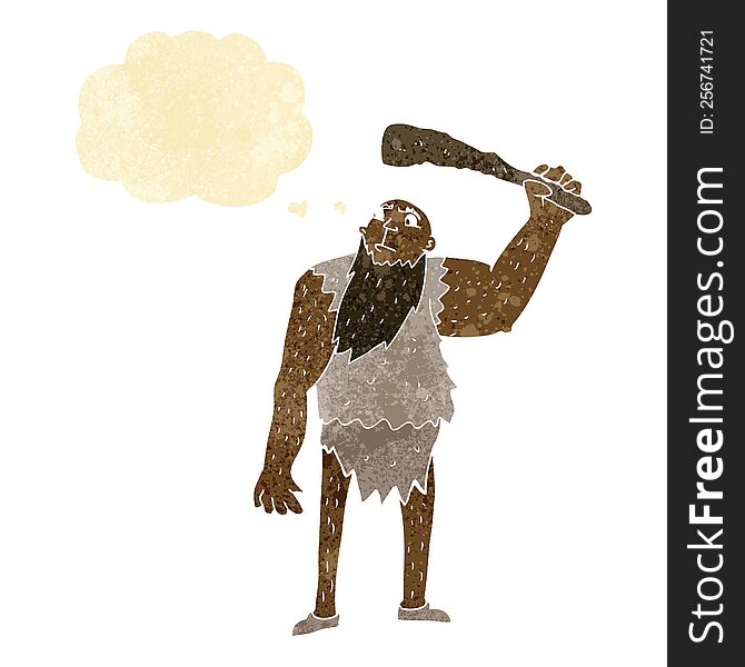 cartoon neanderthal with thought bubble