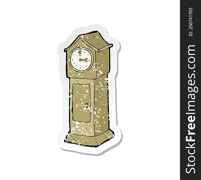 retro distressed sticker of a cartoon grandfather clock