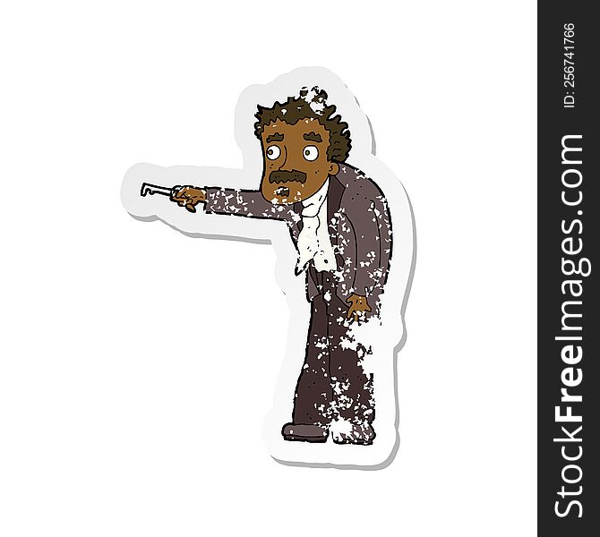 retro distressed sticker of a cartoon man trembling with key unlocking