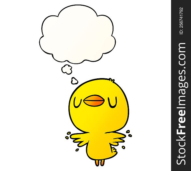 cartoon chick flapping wings with thought bubble in smooth gradient style