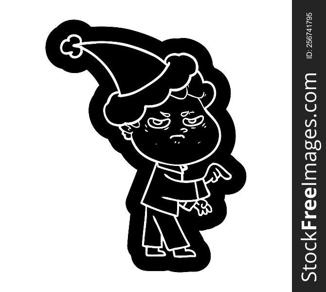 Cartoon Icon Of A Angry Man Wearing Santa Hat