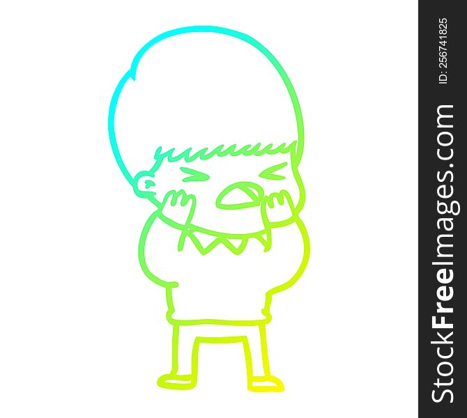 cold gradient line drawing of a cartoon stressed man