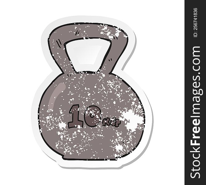 retro distressed sticker of a cartoon 10kg kettle bell weight