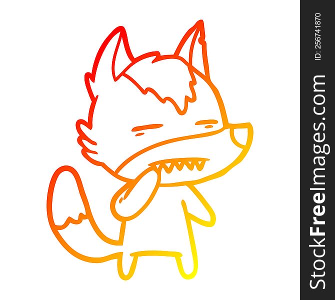 Warm Gradient Line Drawing Unsure Wolf Showing Teeth