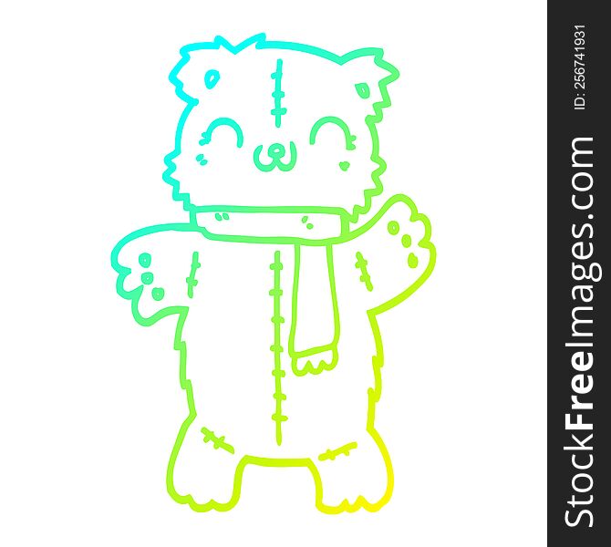 Cold Gradient Line Drawing Cartoon Teddy Bear