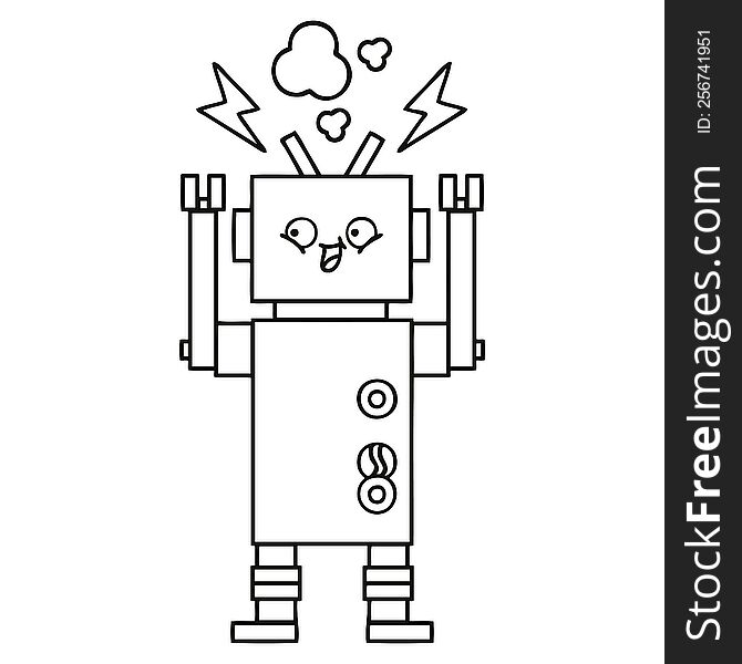 line drawing cartoon of a dancing robot