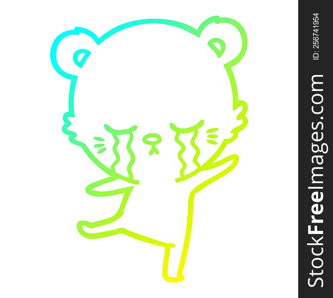 cold gradient line drawing of a crying cartoon bear balancing