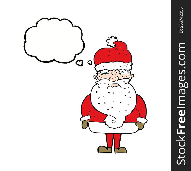 Cartoon Grumpy Santa Claus With Thought Bubble