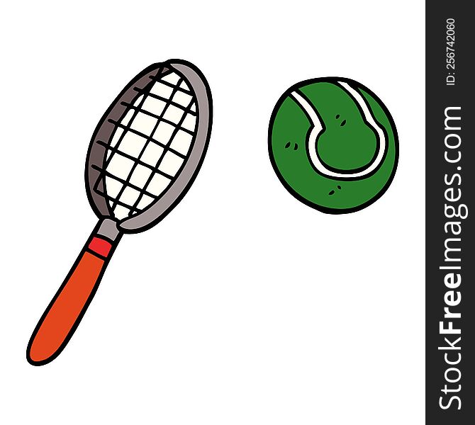 cartoon doodle tennis racket and ball