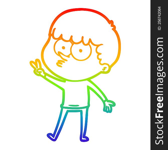 Rainbow Gradient Line Drawing Cartoon Curious Boy Dancing