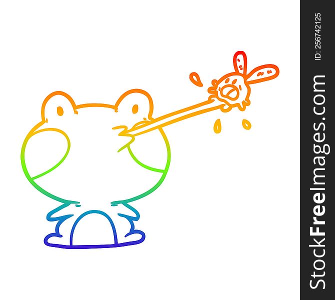 Rainbow Gradient Line Drawing Cute Frog Catching Fly With Tongue