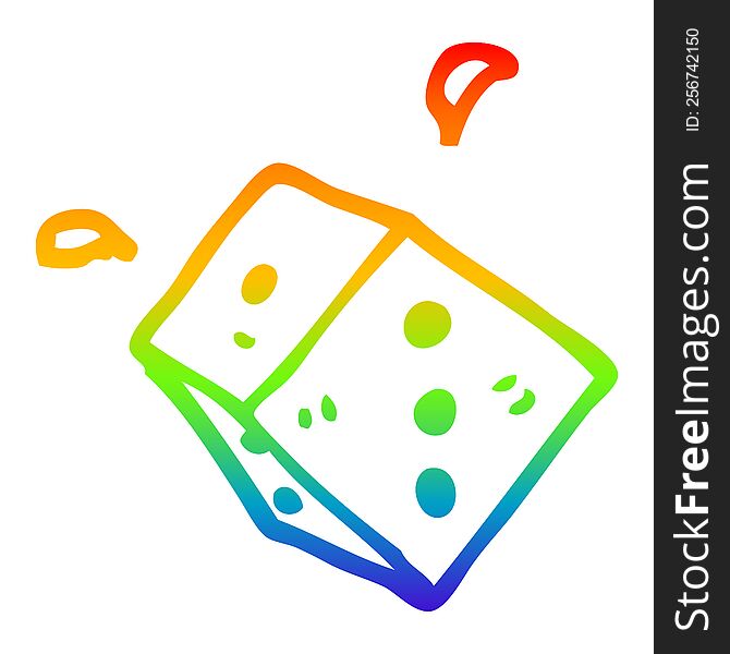 rainbow gradient line drawing of a cartoon rolling dice