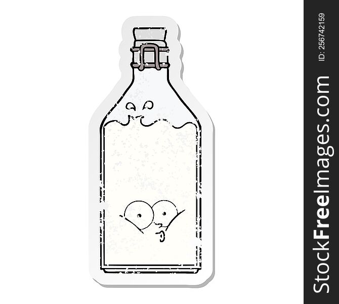 Distressed Sticker Of A Cartoon Old Bottle