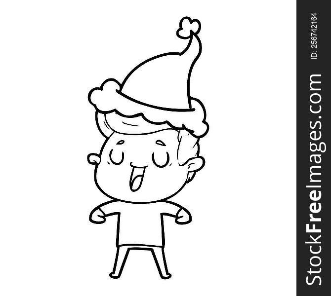 Happy Line Drawing Of A Man Wearing Santa Hat