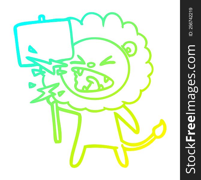 cold gradient line drawing of a cartoon roaring lion protester