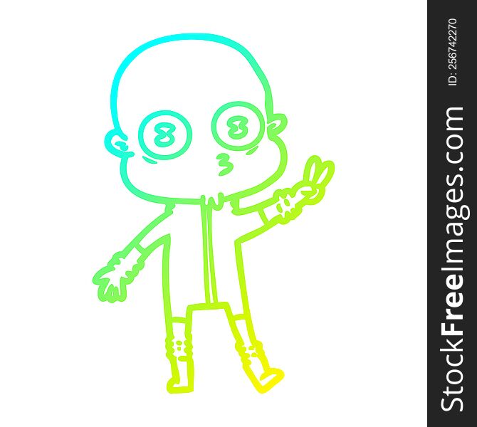 cold gradient line drawing of a cartoon weird bald spaceman