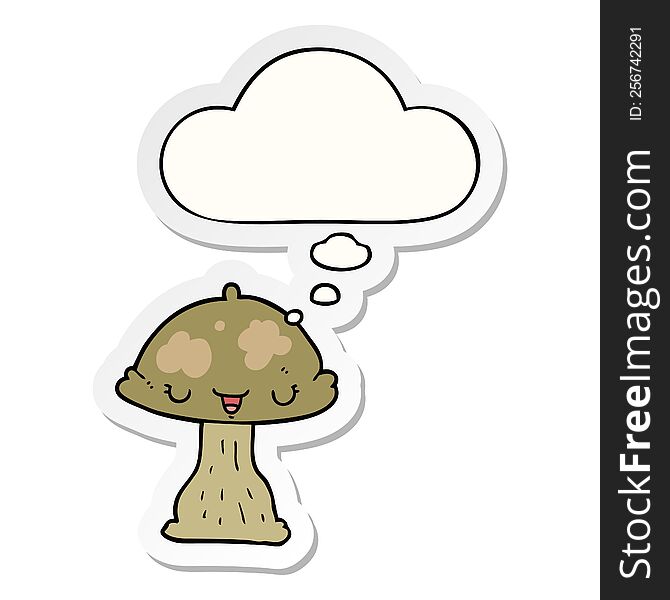 cartoon toadstool with thought bubble as a printed sticker