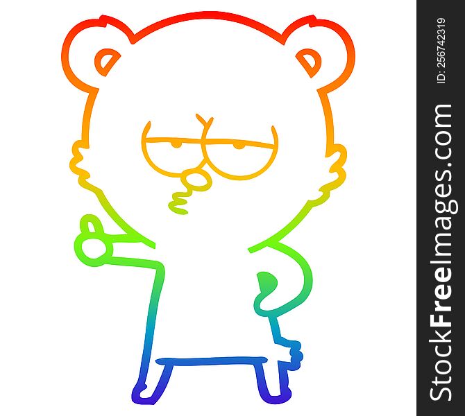 rainbow gradient line drawing of a bored polar bear cartoon giving thumbs up sign