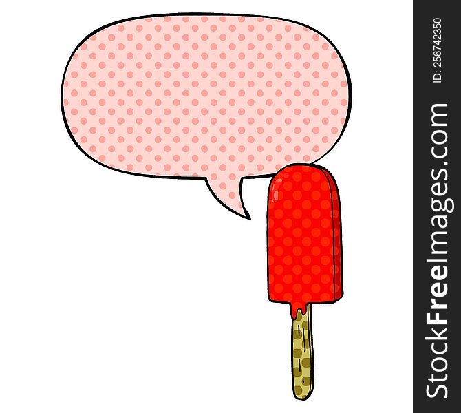 cartoon lollipop with speech bubble in comic book style