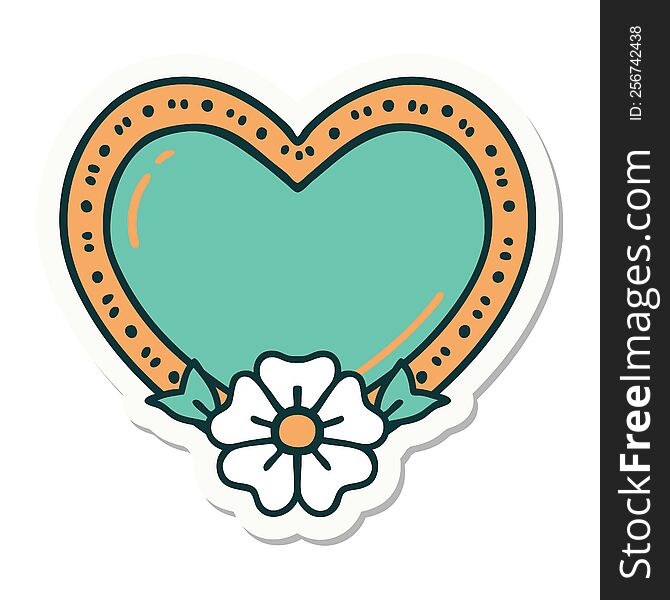 sticker of tattoo in traditional style of a heart and flower. sticker of tattoo in traditional style of a heart and flower