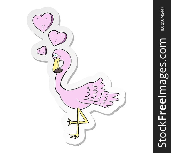 sticker of a cartoon flamingo in love