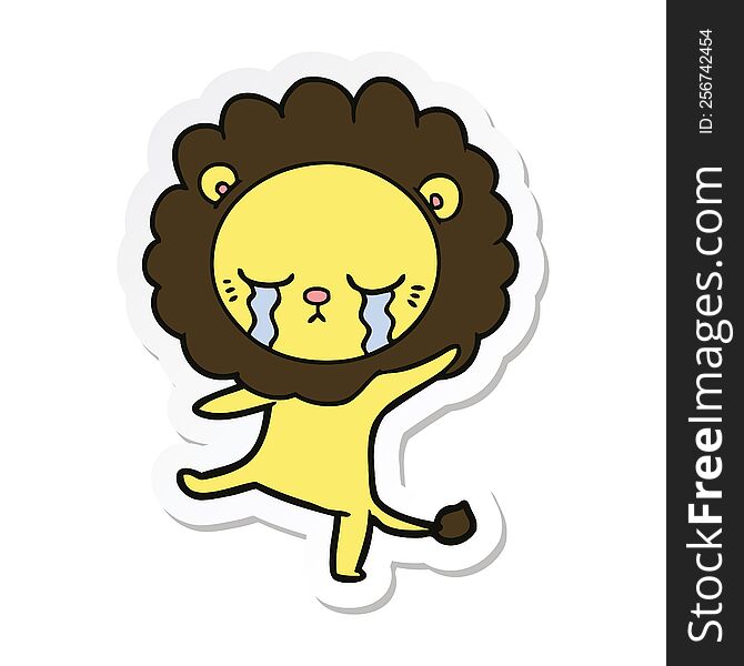 sticker of a crying cartoon lion