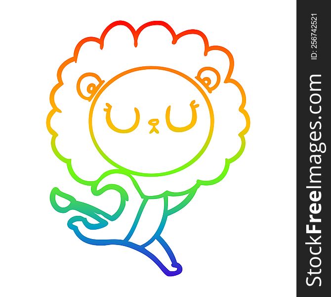 rainbow gradient line drawing of a cartoon running lion