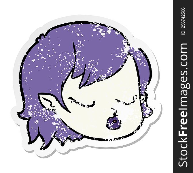 distressed sticker of a cartoon vampire girl face