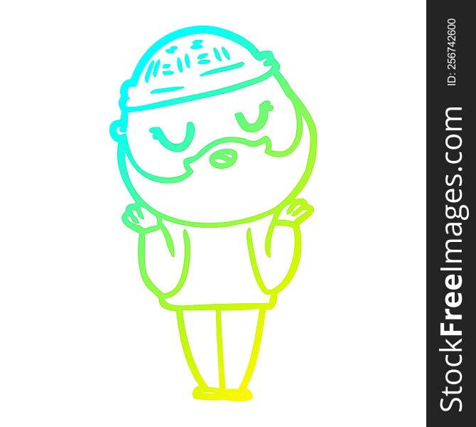 Cold Gradient Line Drawing Cute Cartoon Man With Beard