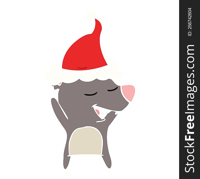 hand drawn flat color illustration of a bear wearing santa hat