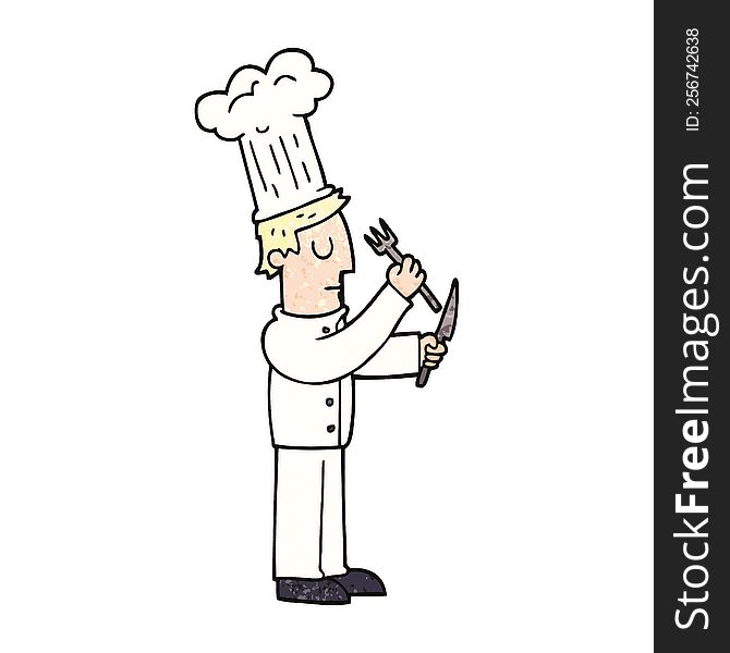 cartoon doodle chef with knife and fork