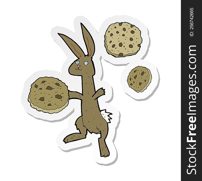 Sticker Of A Cartoon Rabbit With Cookies