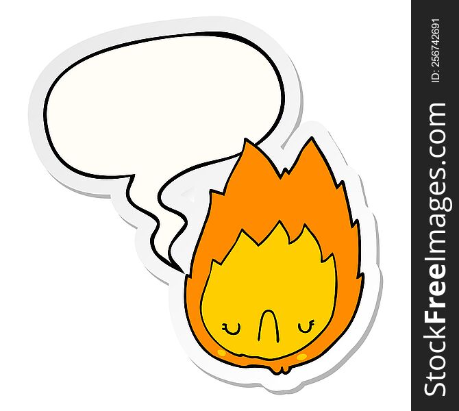 cartoon unhappy flame with speech bubble sticker