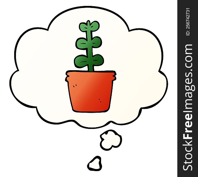 Cartoon House Plant And Thought Bubble In Smooth Gradient Style