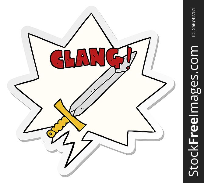 Cartoon Clanging Sword And Speech Bubble Sticker