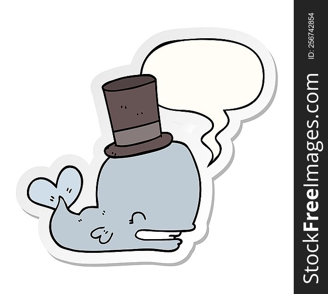 Cartoon Whale Wearing Top Hat And Speech Bubble Sticker