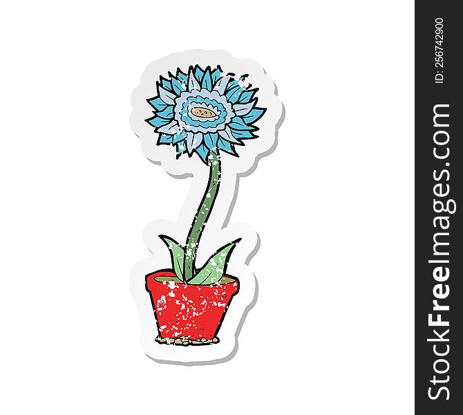 Retro Distressed Sticker Of A Cartoon Flower In Pot