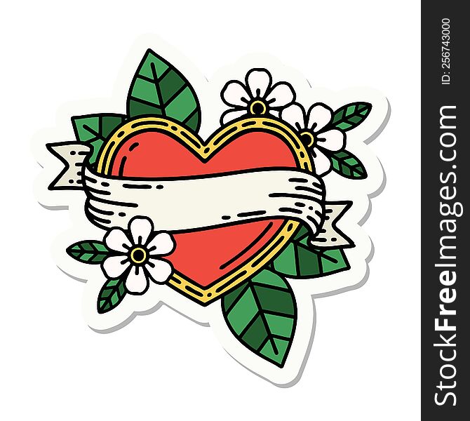 sticker of tattoo in traditional style of a heart and banner. sticker of tattoo in traditional style of a heart and banner