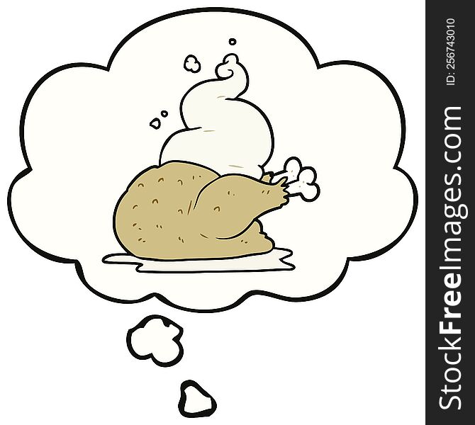 cartoon cooked chicken with thought bubble. cartoon cooked chicken with thought bubble
