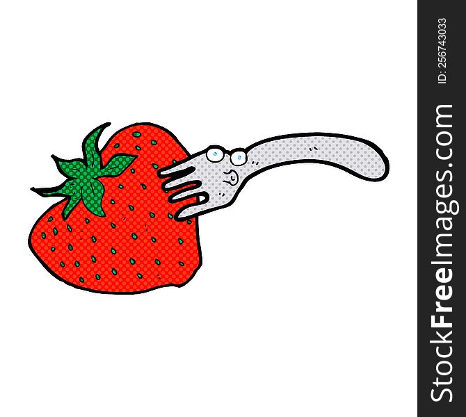 Cartoon Fork In Giant Strawberry