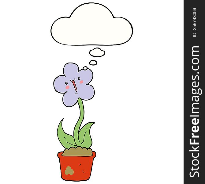 cute cartoon flower with thought bubble. cute cartoon flower with thought bubble