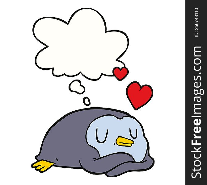 Cartoon Penguin In Love And Thought Bubble