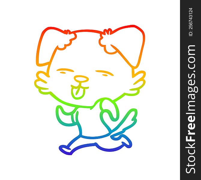 rainbow gradient line drawing cartoon running dog sticking out tongue