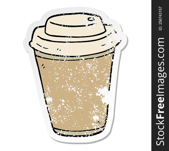 Distressed Sticker Of A Cartoon Takeout Coffee Cup