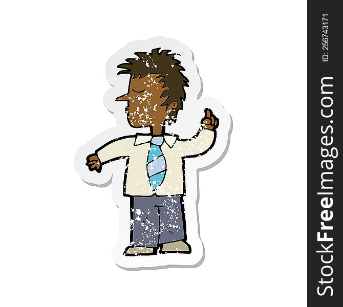 retro distressed sticker of a cartoon man making his point