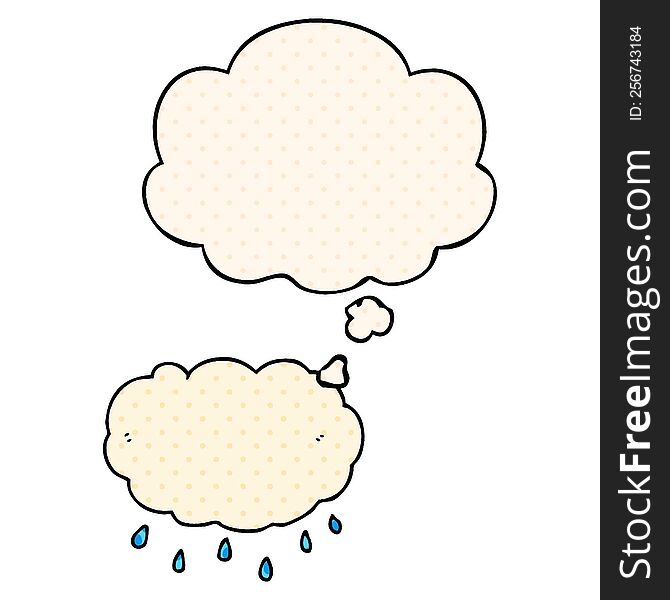 Cartoon Rain Cloud And Thought Bubble In Comic Book Style