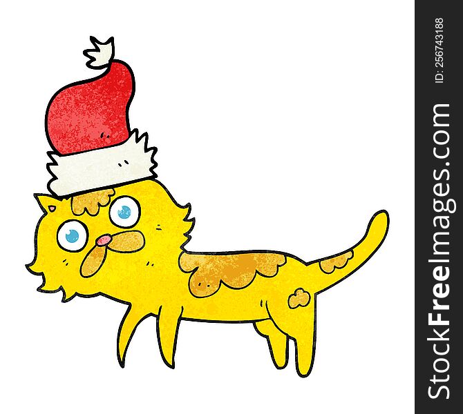 Textured Cartoon Cat Wearing Christmas Hat
