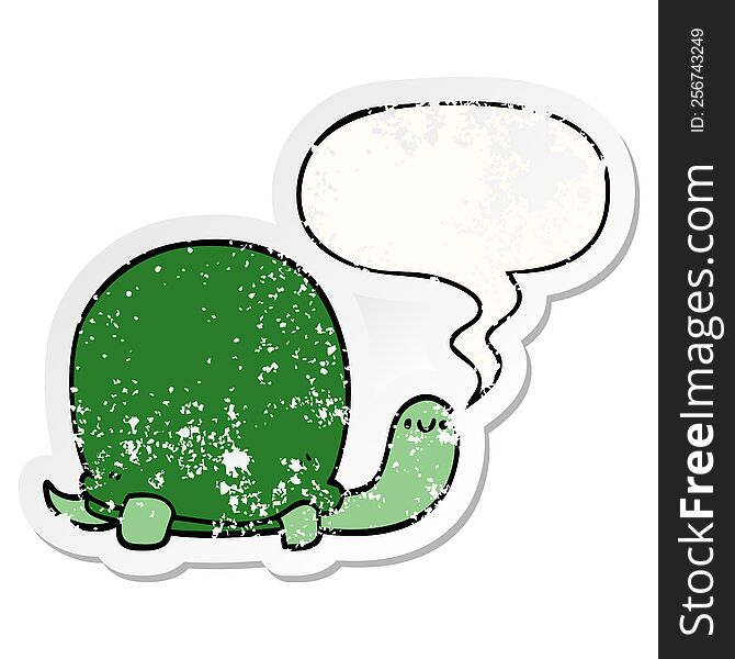 Cute Cartoon Tortoise And Speech Bubble Distressed Sticker