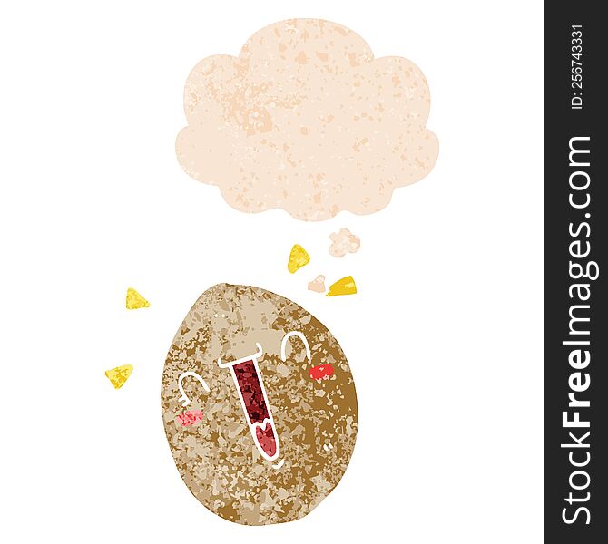 Cartoon Happy Egg And Thought Bubble In Retro Textured Style